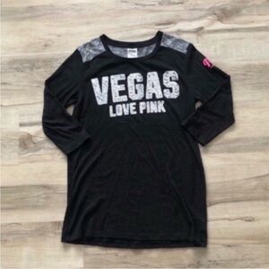 VEGAS Sequin PINK Victoria's Secret Black Long Sleeve Tee